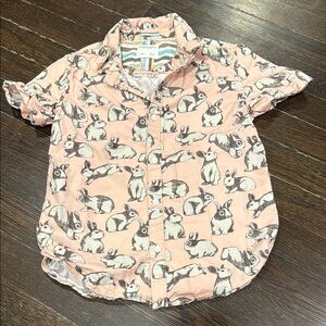 Denim & Flower Pink Button Down Shirt with Bunny Print Sz 7